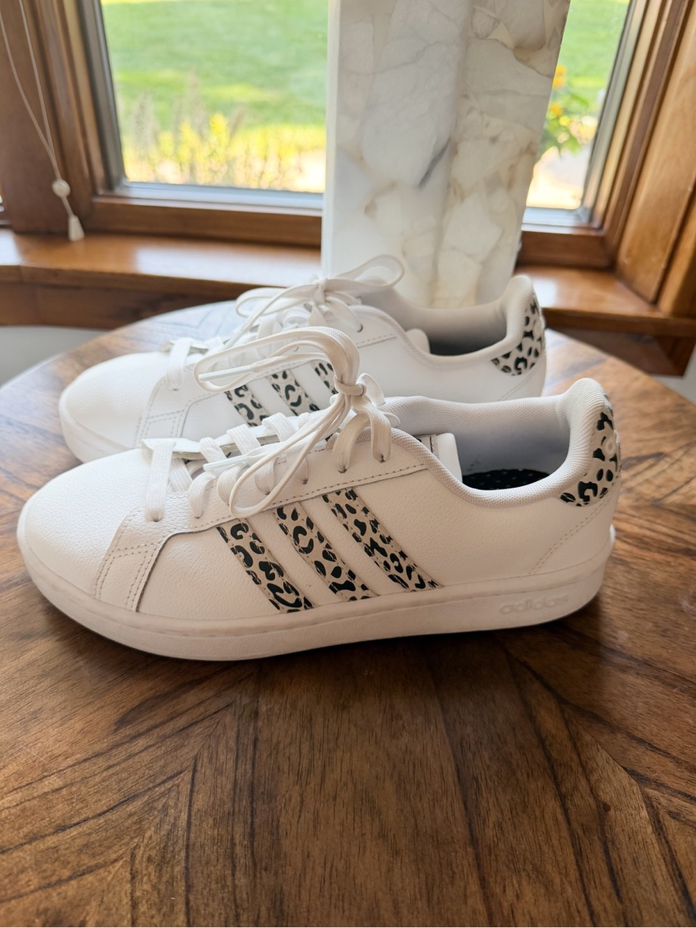 Adidas Women’s Grand Court White Sneakers with Leopard Accent 8